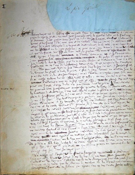 A „Le Pere Goriot” kéziratának első oldala (toll és tinta papíron) alkotó: Honore de Balzac
