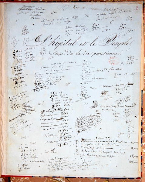 A Kórház és az emberek címlapja (toll és tinta papíron) alkotó: Honore de Balzac