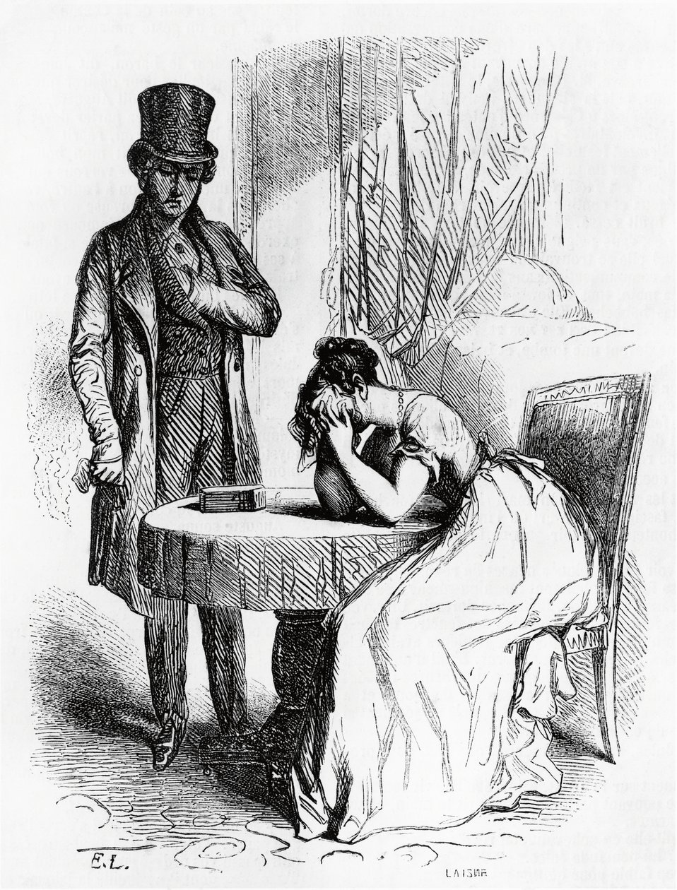 Kétségbeesett nő a férfi pillantása alatt, Ferragus illusztrációja, Honore de Balzac (1799-1850), francia kiadás alkotó: Honore de Balzac