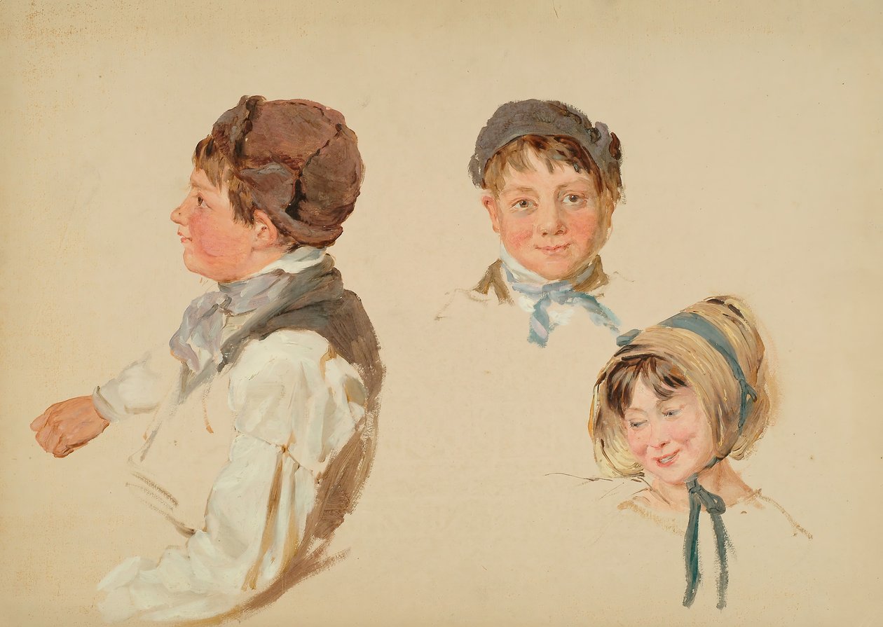 Gyermekfejek, fiú és lány, Három tanulmány, 1850. alkotó: Hopkins Horsley Hobday Horsley