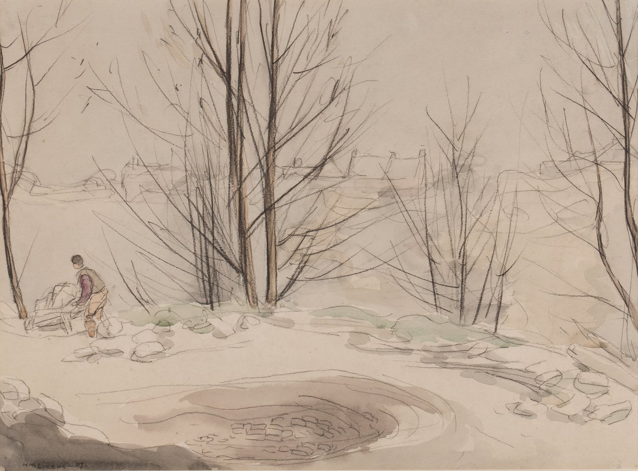 Carshalton Quarry, 1907 (kréta és WC papíron) alkotó: Horace Mann Livens