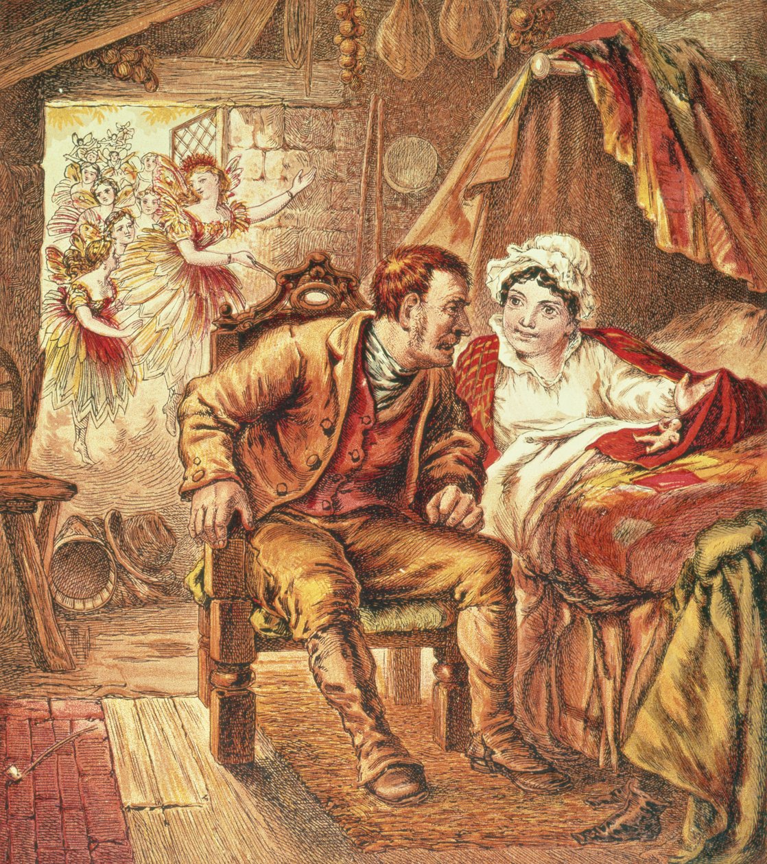Tom Thumb születése, Ápolóink képeskönyvének illusztrációja, vésette: Kronheim & Co., 1869 alkotó: Horace Petherick