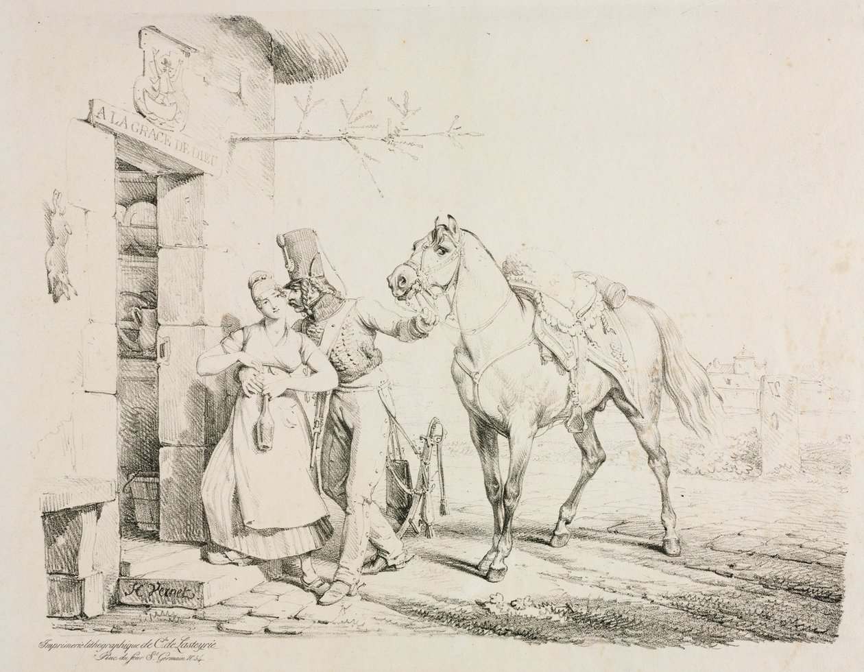 Szolgát ölelő huszár. alkotó: Emile Jean Horace Vernet