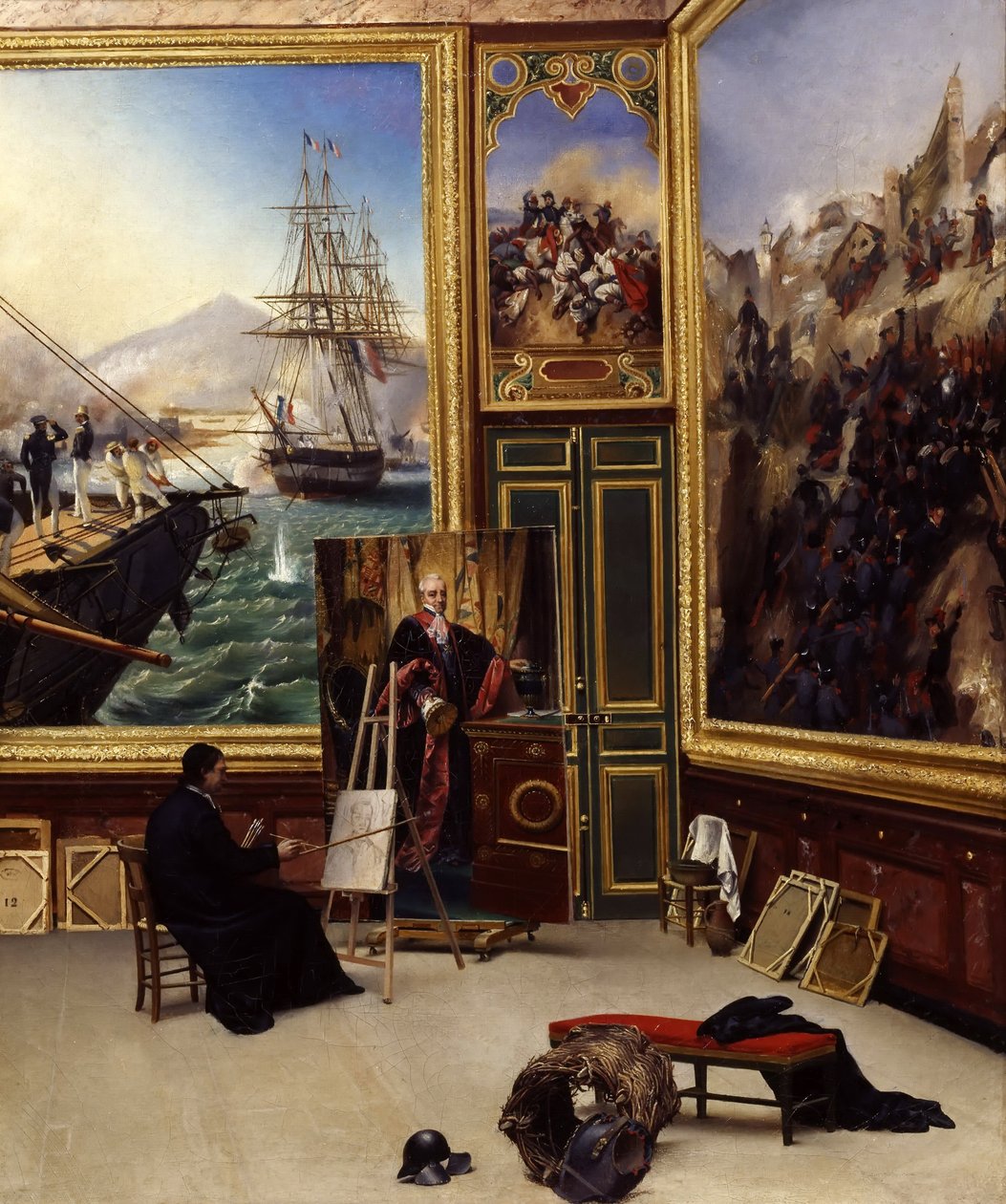 Philippe testvér a Versailles-i Múzeumban de Fontanes márki portréját másolja alkotó: Emile Jean Horace Vernet