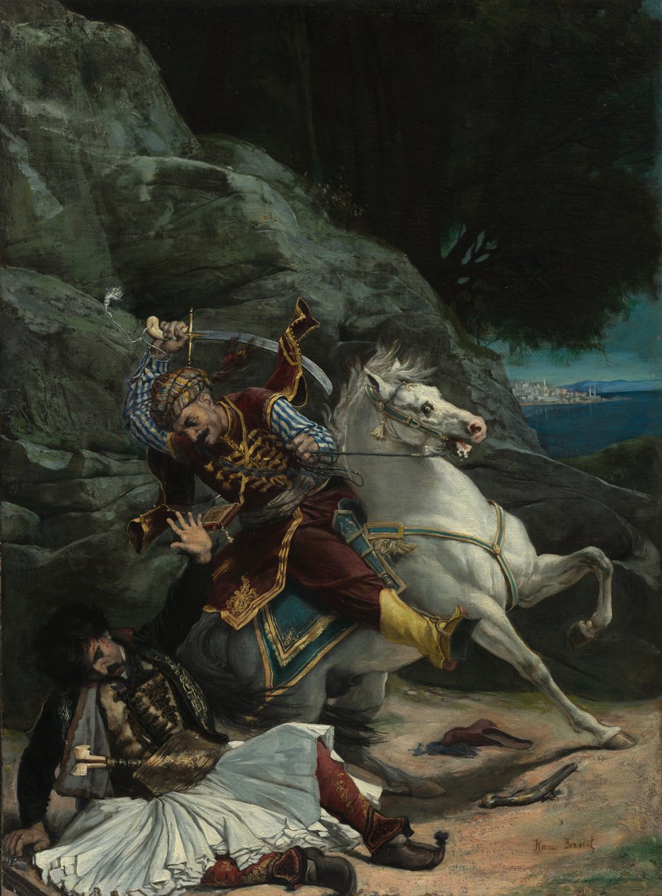 Egy görög és egy török harca 1835 után. alkotó: Emile Jean Horace Vernet
