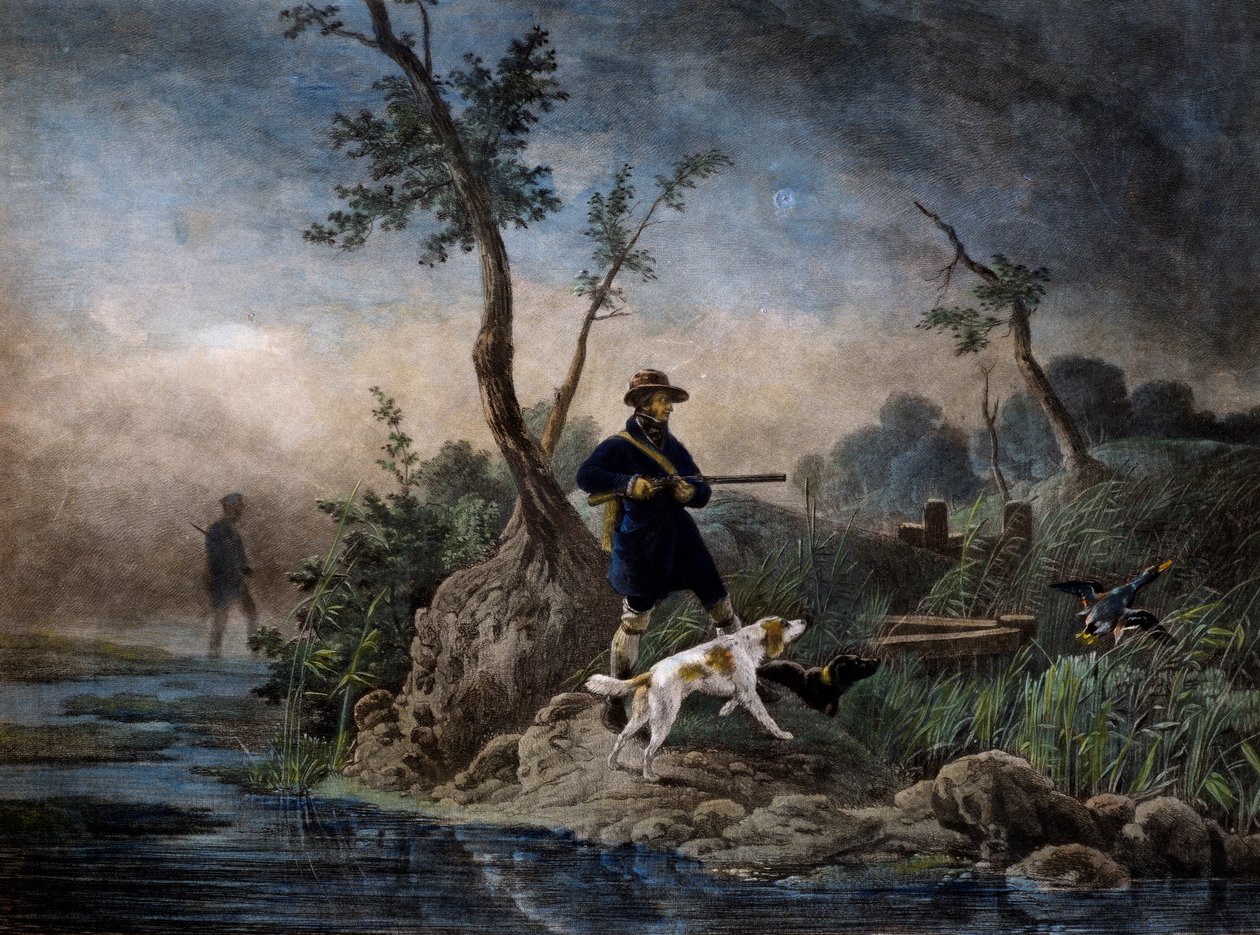 Kacsavadászat a mocsárban, metszet Horace Vernet (1789-1863) festménye alapján alkotó: Emile Jean Horace Vernet