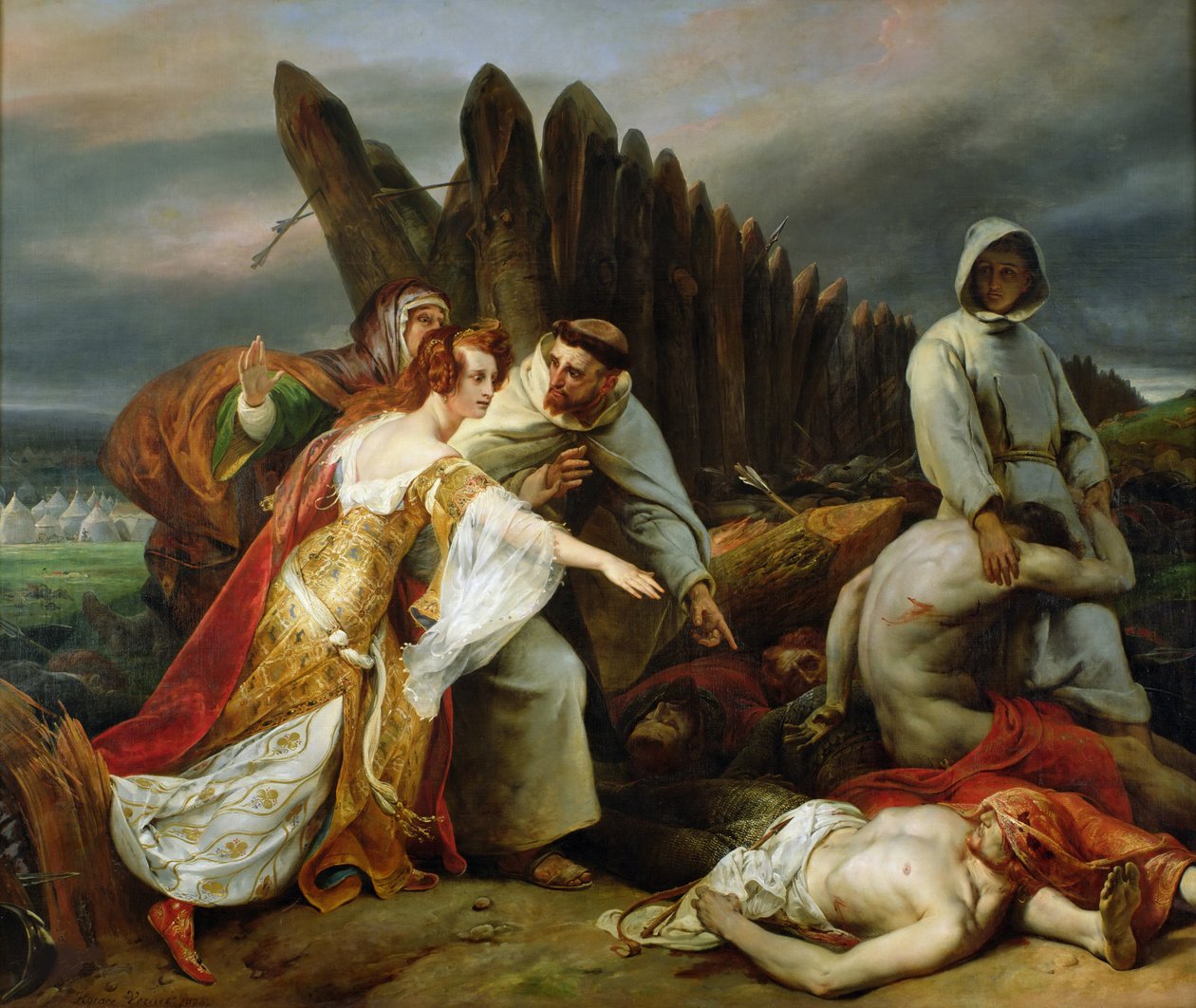 Edith megtalálja Harold holttestét, 1828. alkotó: Emile Jean Horace Vernet