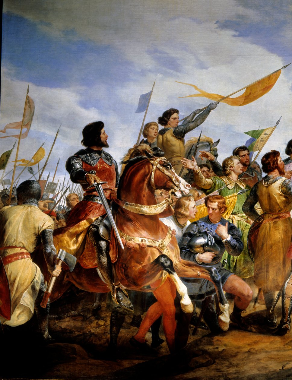 Francia-angol háború (1202-1214): „” a bouvines-i csata 1214. július 27-én, Philippe Auguste játékba helyezi Franciaország koronáját”” Szembeszállt Philippe Auguste francia hadseregével IV. Othon flamandjai és welfjei ellen. . A francia győzelem döntő volt alkotó: Emile Jean Horace Vernet