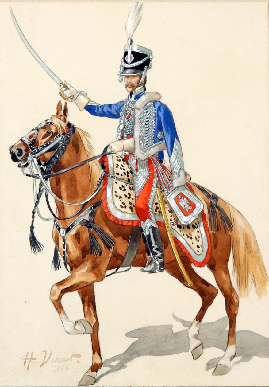 Hussard russe levant fia szablya - Orosz huszár emeli szablyáját Vernet, Horatius (1789-1863), - Akvarell és tinta papíron, 30x21 - Magángyűjtemény alkotó: Emile Jean Horace Vernet