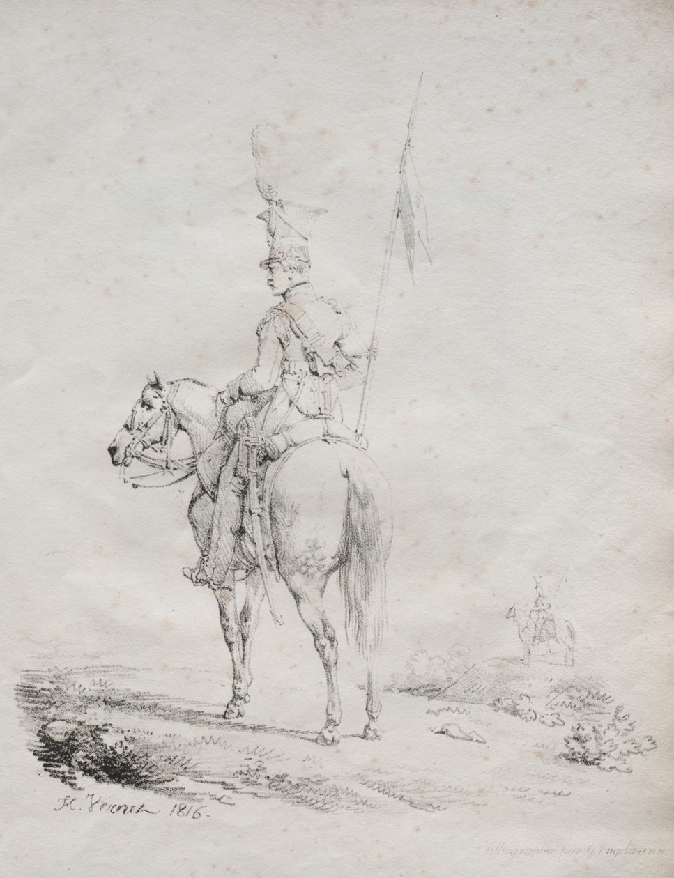 Litográfiai esszék gyűjteménye: Le Lancier en Vedette alkotó: Emile Jean Horace Vernet
