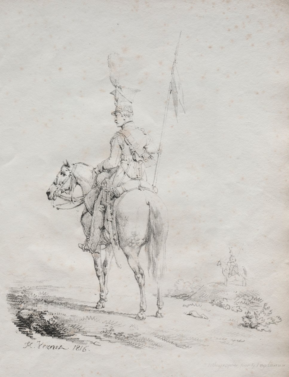 Litográfiai esszék gyűjteménye: Le Lancier en Vedette, 1816. alkotó: Emile Jean Horace Vernet