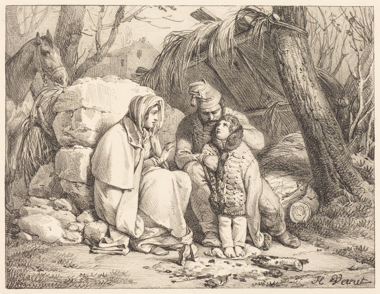 Táborozó katonacsalád alkotó: Horace Vernet