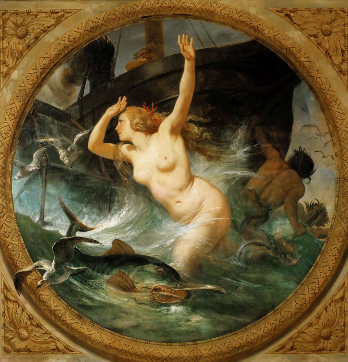 Steam Putting to Flight the Sea Gods Mennyezetfestmény, Salle des Pas perdus, 1839-1847. alkotó: Emile Jean Horace Vernet