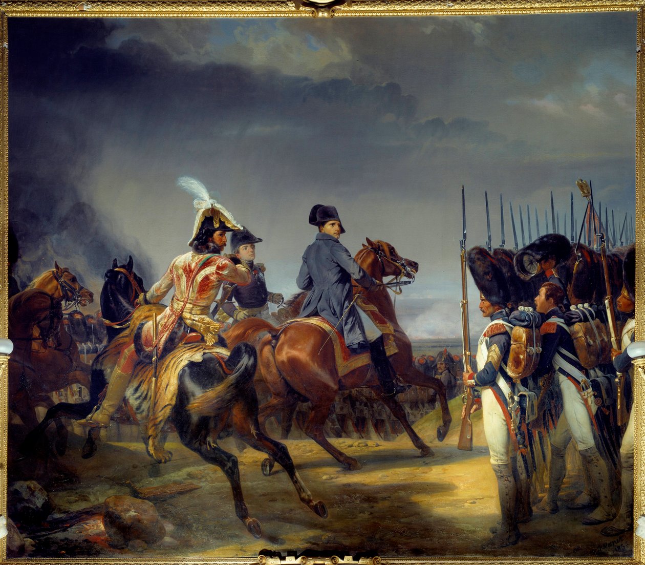Az ienai csata 1806.10.14-én, I. Napóleon császár (1769-1821), Joachim Murat és Louis Alexandre (Louis-Alexandre) Berthier átment az őrszemle Emile dit Horace Vernet (1789-1863) festménye 1836 Dim 4, 65x5,43 m alkotó: Emile Jean Horace Vernet
