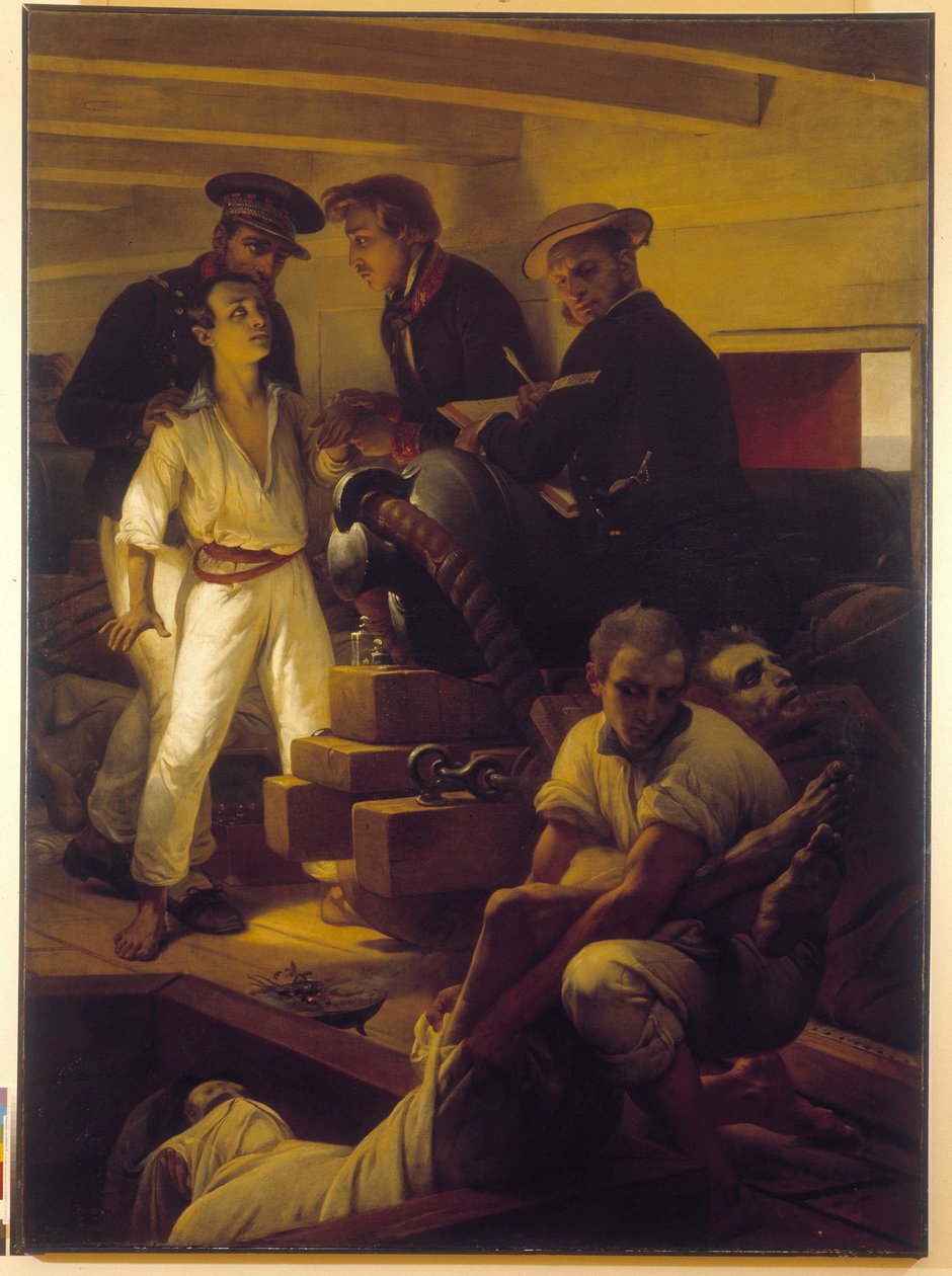 A kolera a Melpomene fedélzetén - (a marseille-i egészségügyi szolgálat raktára) alkotó: Emile Jean Horace Vernet