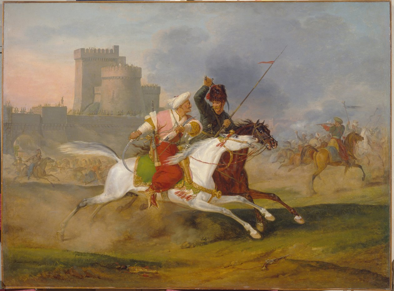 Török és kozák – Horace Vernet (1789-1863) festménye, olaj, vászon alkotó: Emile Jean Horace Vernet