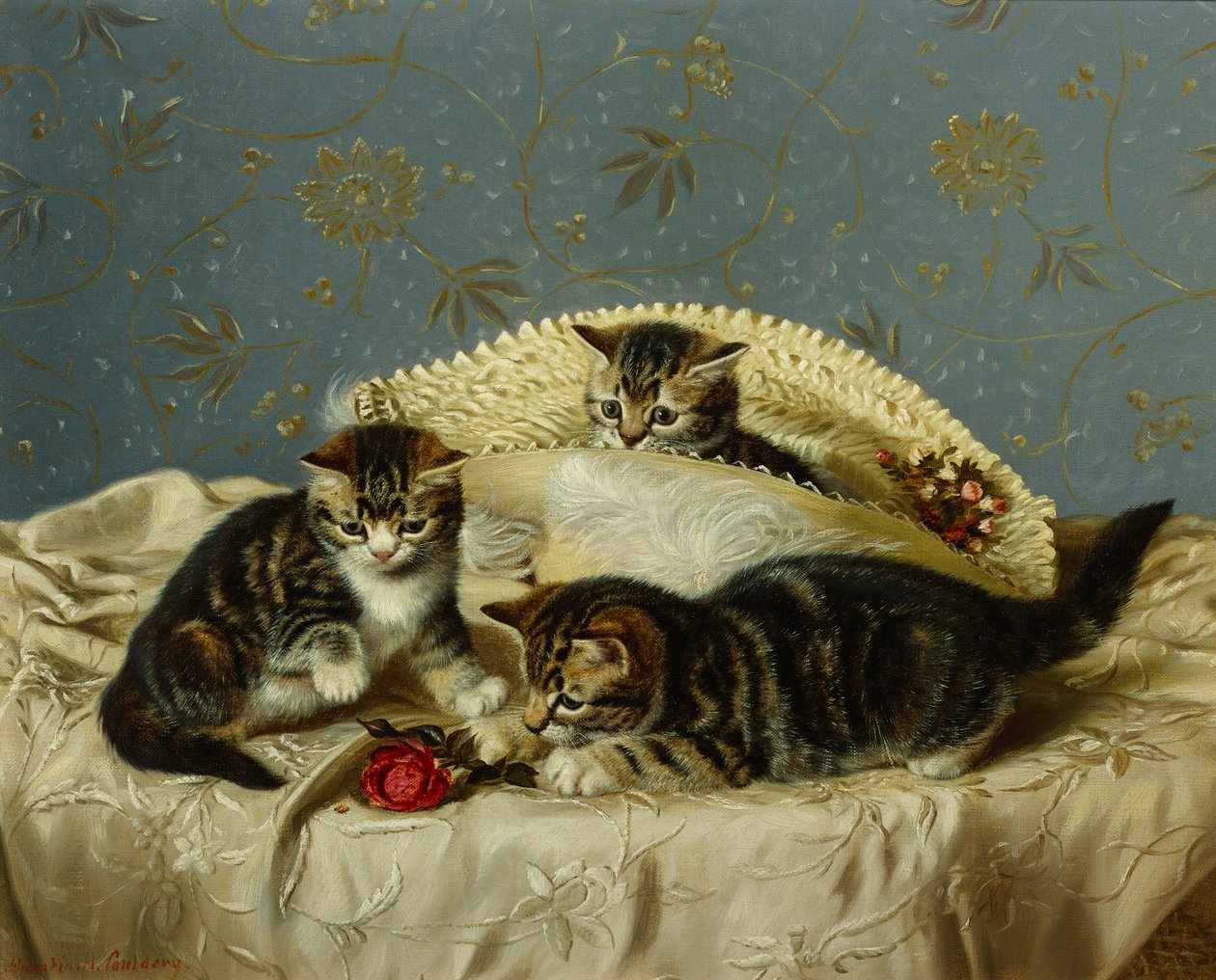 Kiscicák a Mischiefig (olaj, vászon) alkotó: Horatio Henry Couldery