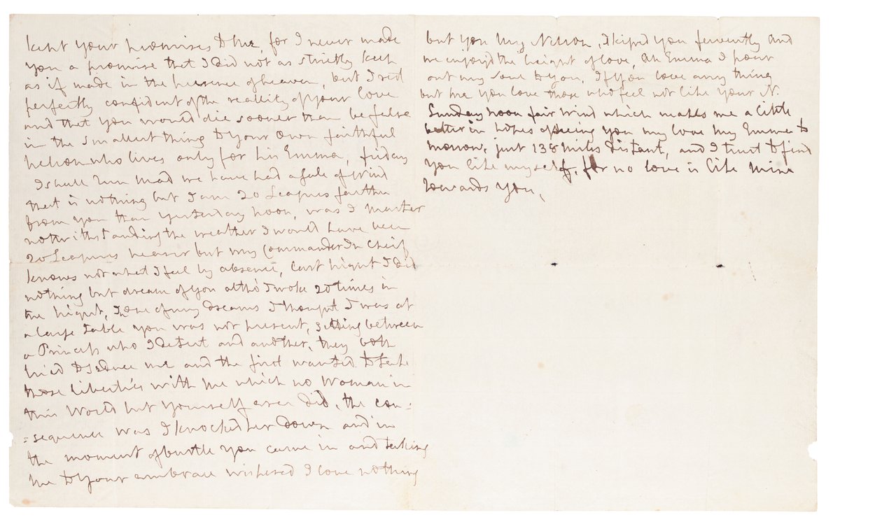 Autogram levél Lady Hamiltonnak, n.p. [Éles a tengeren] alkotó: Horatio Nelson