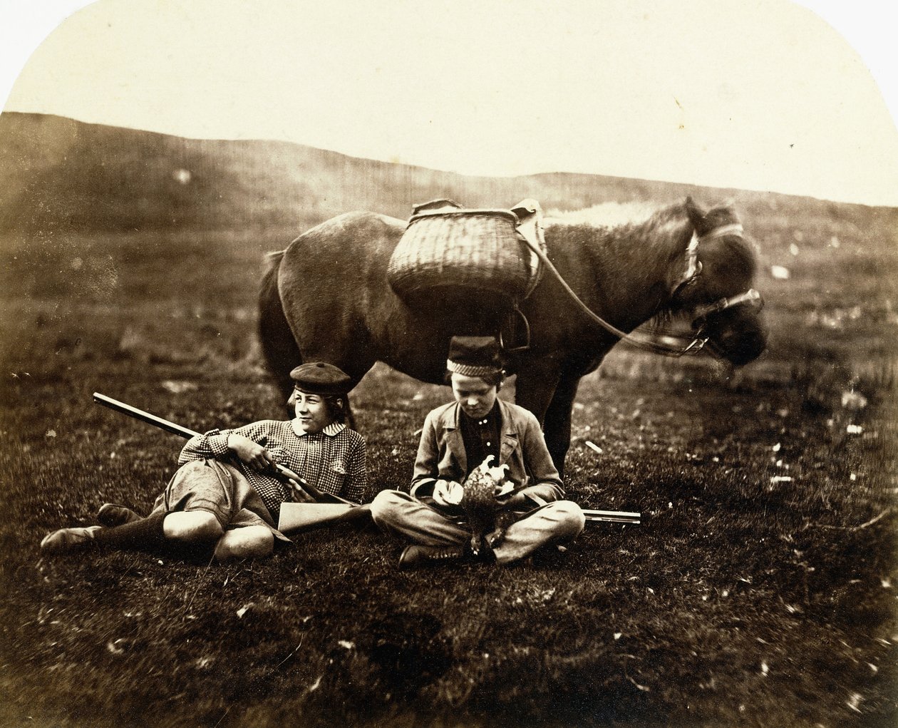 Charlie és Peel Ross lóval egy vadászat után, 1856-1859 körül alkotó: Horatio Ross