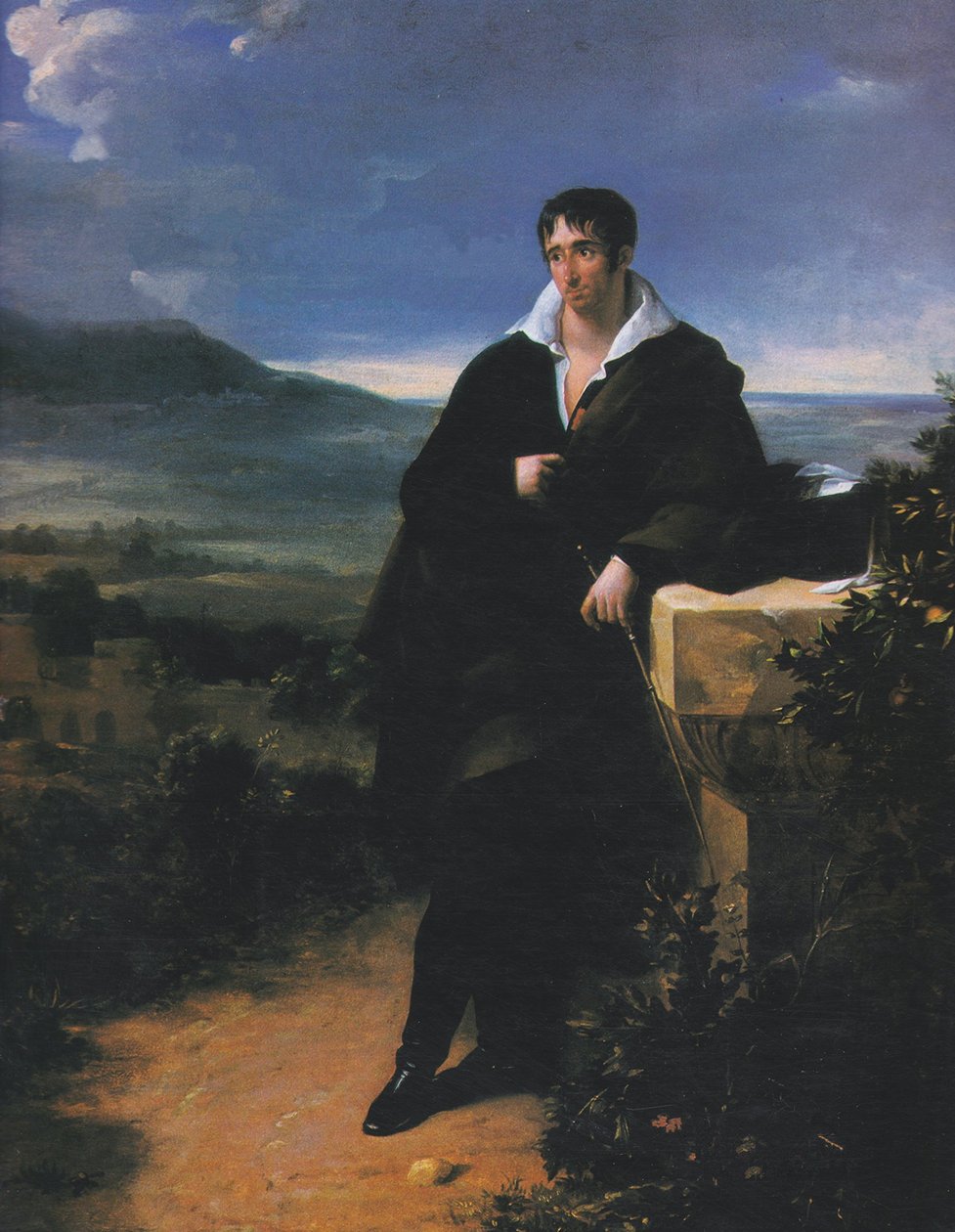 Camille de Tournon egész alakos portréja a római vidéken alkotó: Hortense Haudebourt Lescot