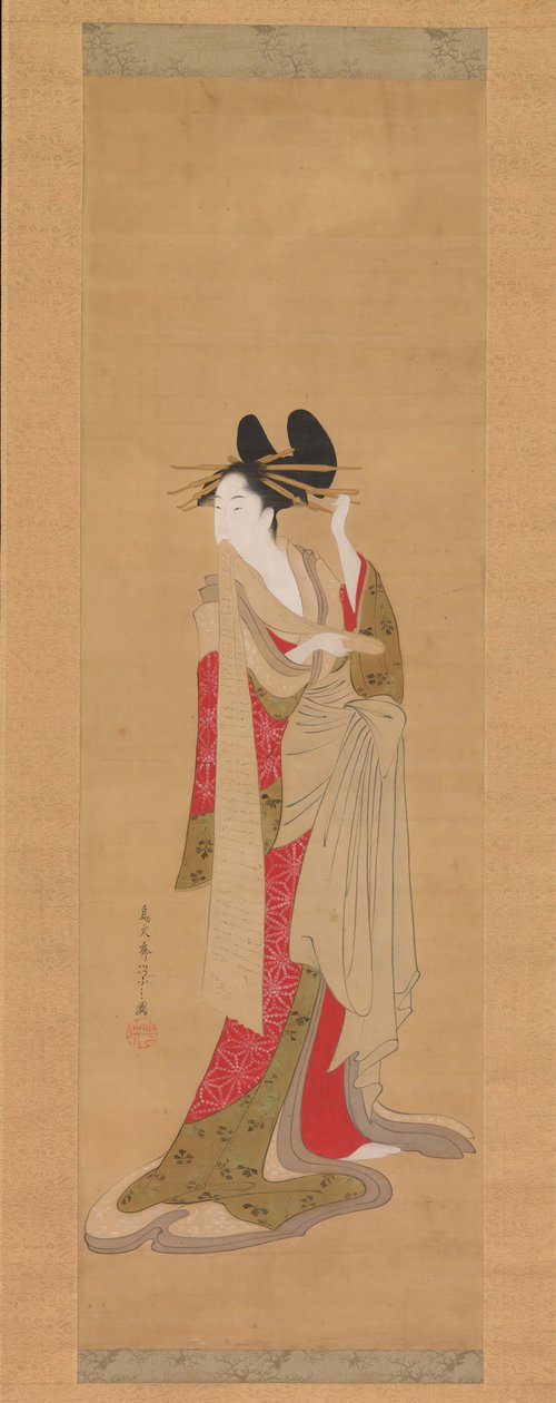 Udvarhölgy levéllel a szájában, 1756-1815. alkotó: Hosoda Eishi