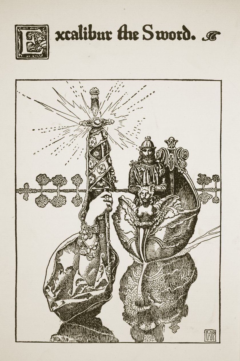 Excalibur the Sword, illusztráció az Arthur király és lovagjai történetéből, 1903 alkotó: Howard Pyle