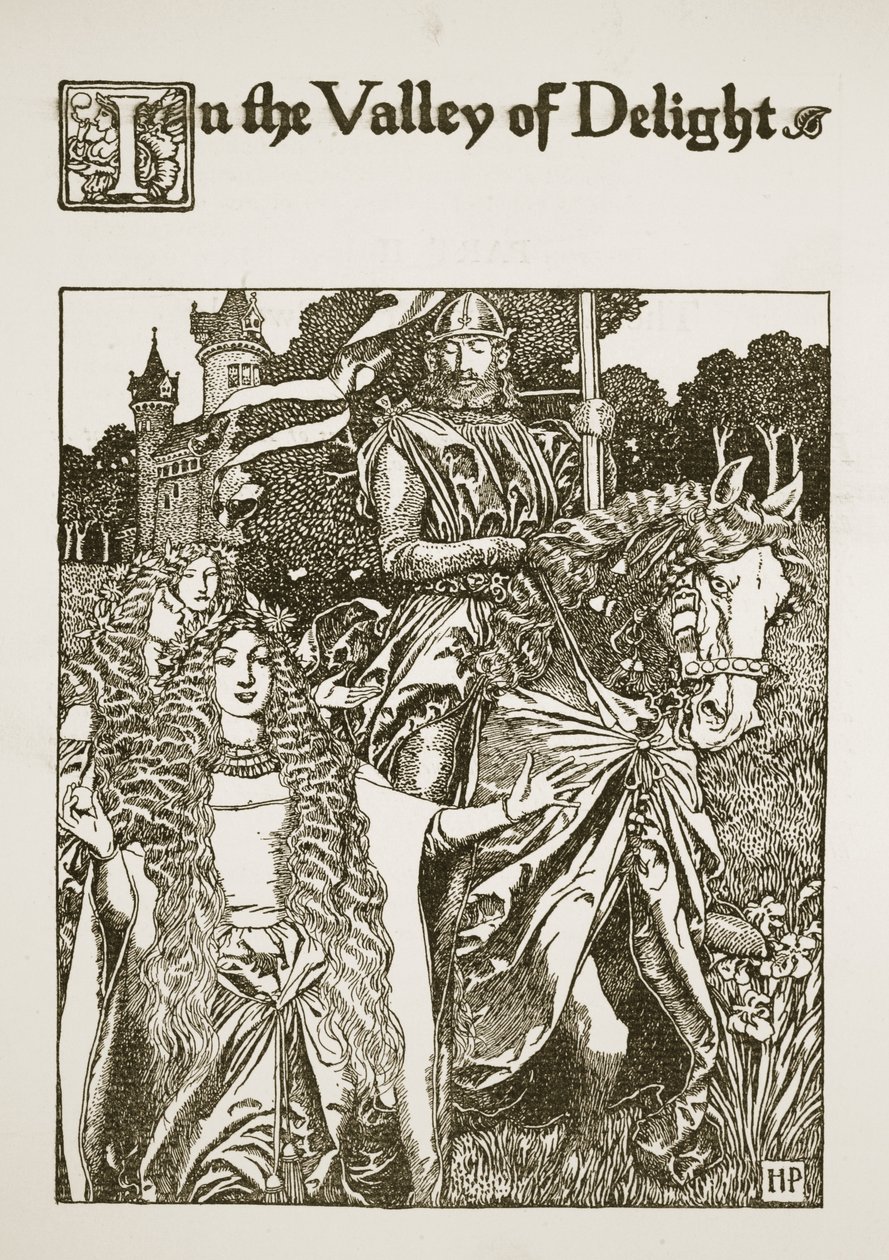 Az Öröm völgyében, illusztráció az „Artúr király és lovagjai története” című könyvből, 1903 alkotó: Howard Pyle