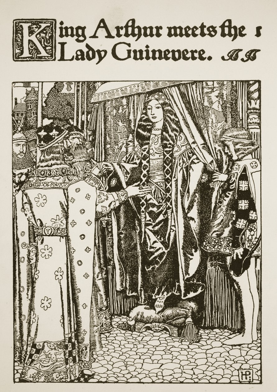 Arthur király találkozik Guinevere úrnővel, illusztráció az „Artúr király és lovagjainak története” című művéből, 1903 alkotó: Howard Pyle