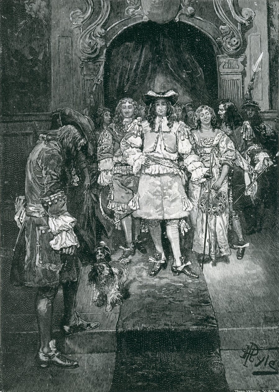 Quaker and King at Whitehall, metszett Frank French (1850-1933) illusztrációja Howard Pyle 