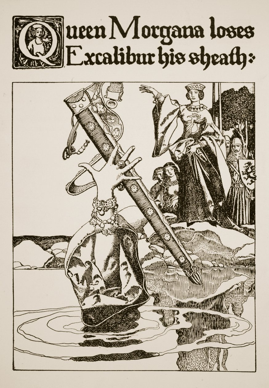 Morgana királynő elveszíti Excalibur tokját, illusztráció az „Artúr király és lovagjai története” című filmből, 1903 alkotó: Howard Pyle