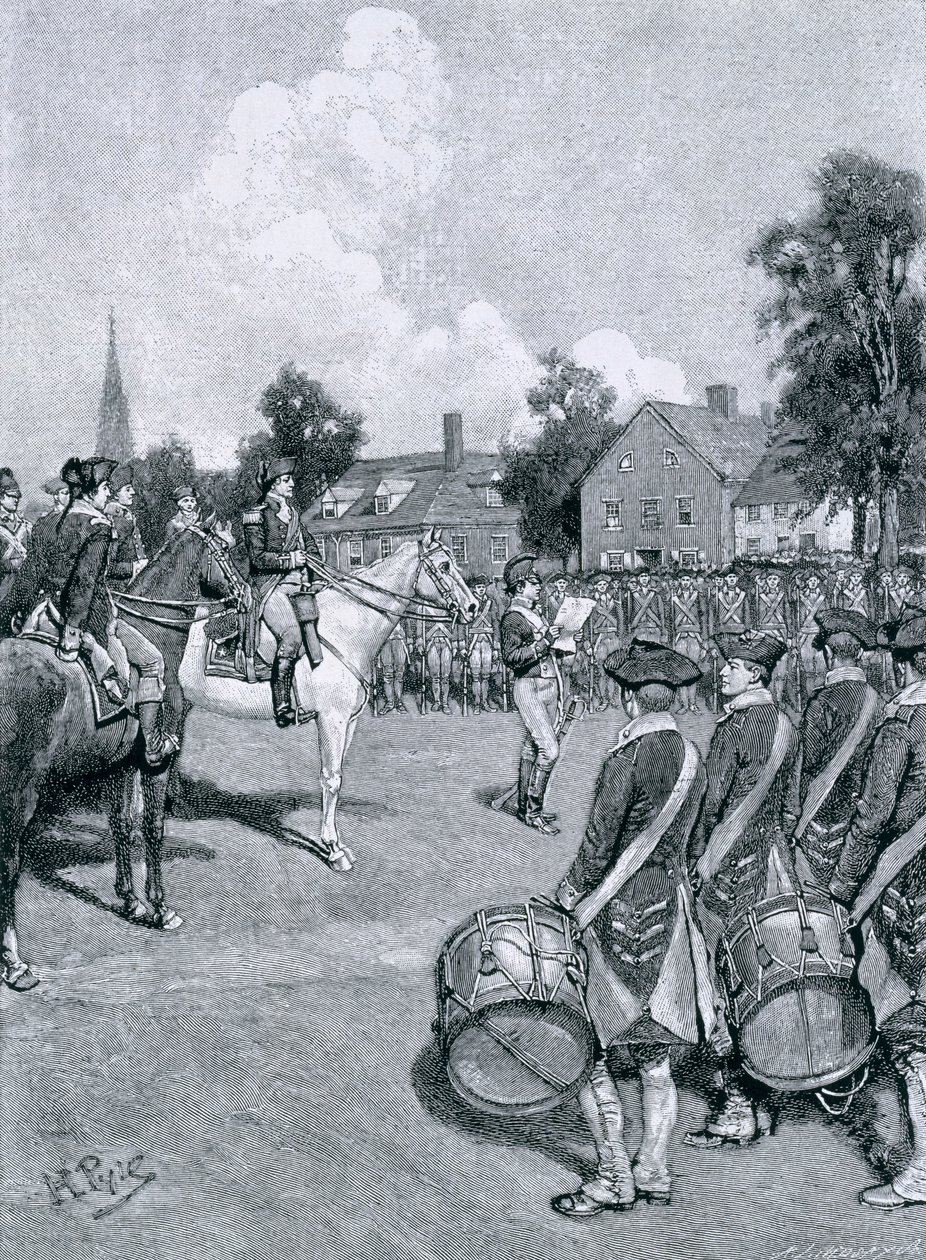 A nyilatkozat felolvasása Washington hadserege előtt, New York, 1776. július 9., illusztráció Charles D. Deshler "How the Declaration was Received in the Old Thirteen" című művéből, megjelent a Harper