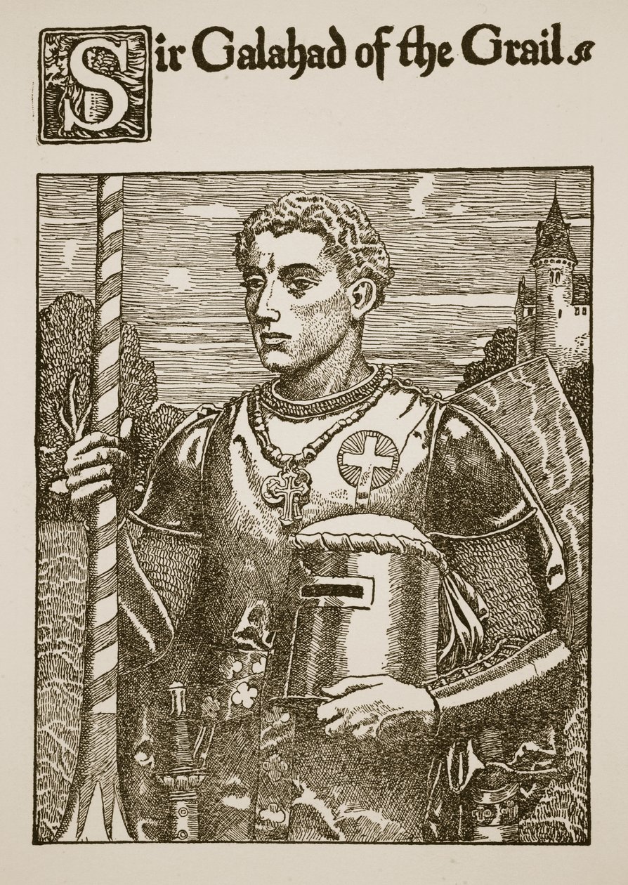 Sir Galahad a Grálról, illusztráció a "The Story of the Grail and the Passing of Arthur" című könyvből, 1910 körül. alkotó: Howard Pyle