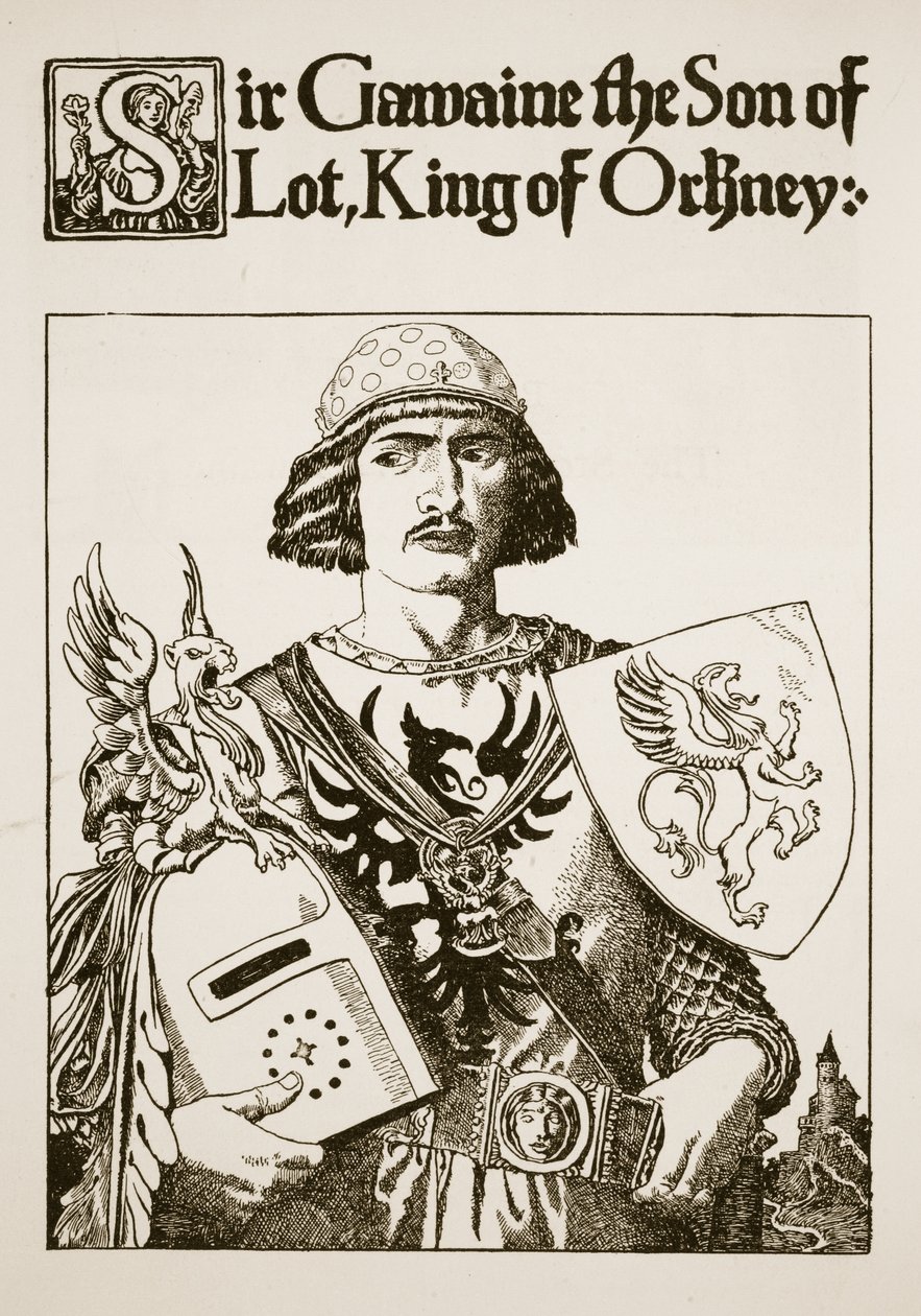 Sir Gawaine, Lót fia, Orkney királya, illusztráció az „Artúr király és lovagjairól” című könyvből, 1903 alkotó: Howard Pyle