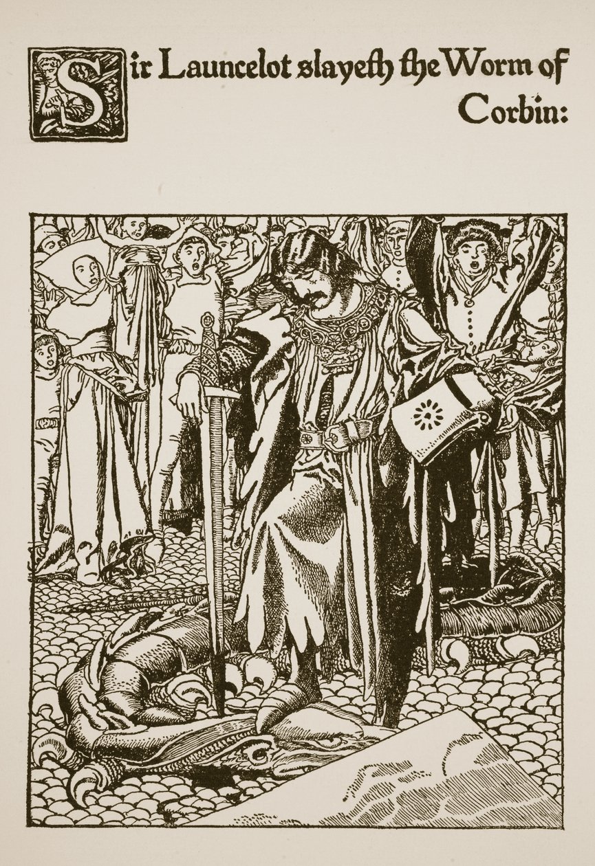 Sir Launcelot megöli Corbin férgét, illusztráció a Sir Launcelot és társai történetéből, 1907 alkotó: Howard Pyle