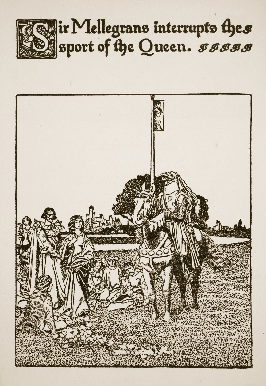 Sir Mellegrans megszakítja a királynő sportját, illusztráció a Sir Launcelot és társai történetéből, 1907 alkotó: Howard Pyle