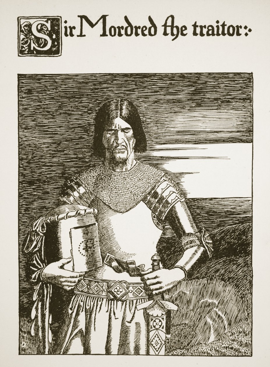 Sir Mordred, az áruló, illusztráció a Grál története és Arthur elmúlása című filmből, 1910 körül alkotó: Howard Pyle
