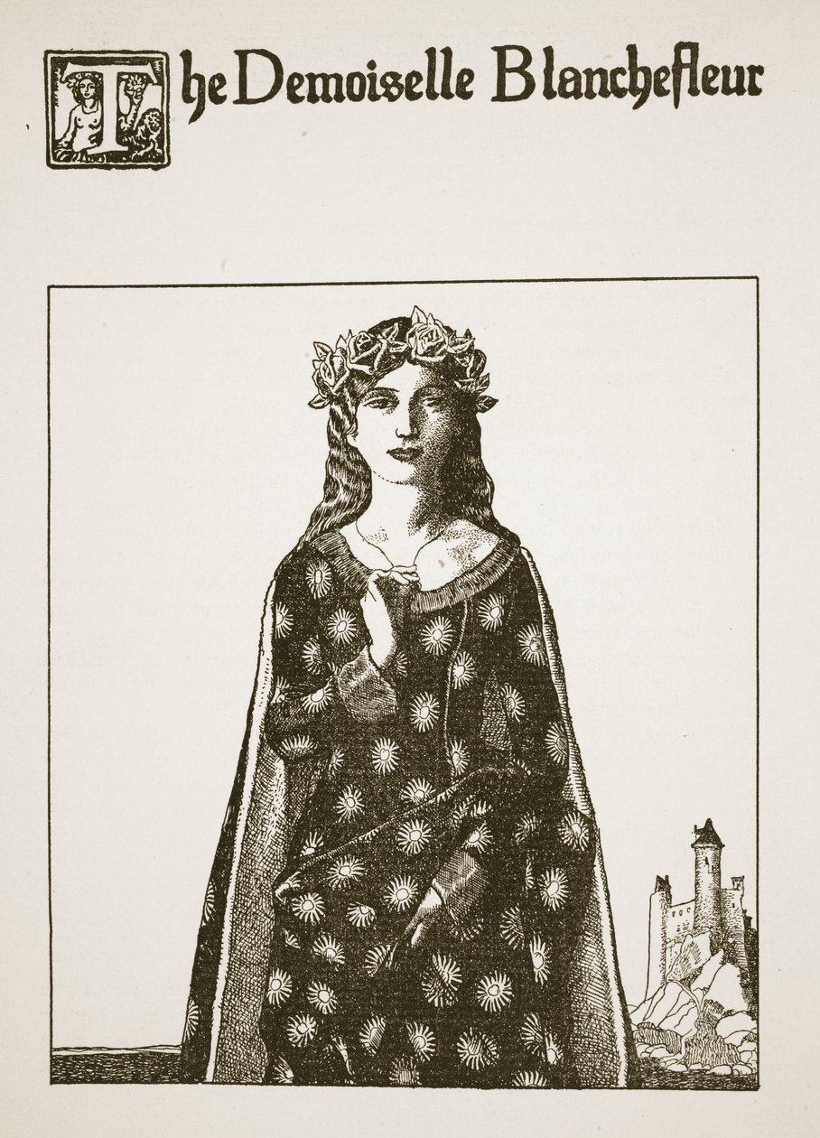 A Demoiselle Blanchefleur, illusztráció a "A kerekasztal bajnokainak története" című filmből alkotó: Howard Pyle