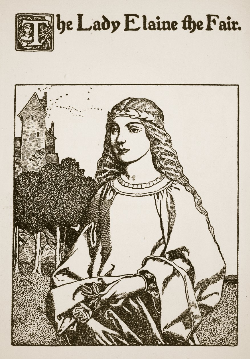 The Lady Elaine the Fair, illusztráció a "Sir Launcelot és társai története" című könyvből, 1907 alkotó: Howard Pyle