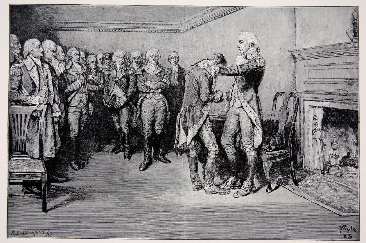 Washington búcsút vesz tisztjeitől, 1783. december 4. alkotó: Howard Pyle