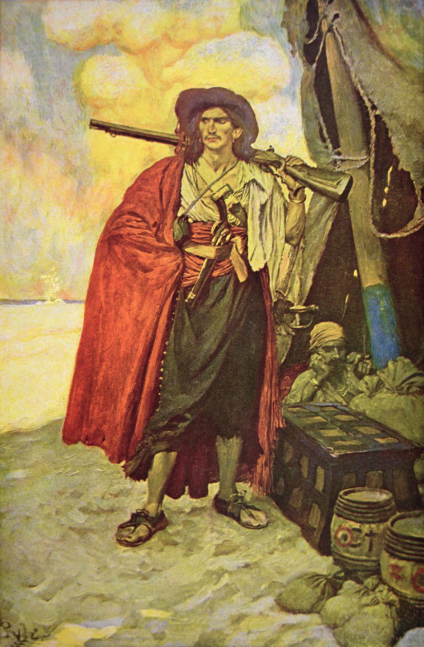 Hispaniola buccaneer a Karib-térségben (színes litho) alkotó: Howard (after) Pyle
