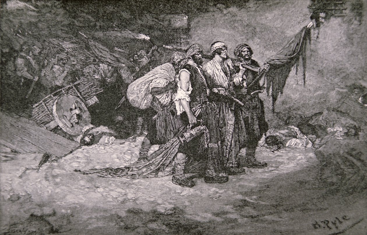 Panama kifosztása, Henry Morgan kalózai alkotó: Howard (after) Pyle