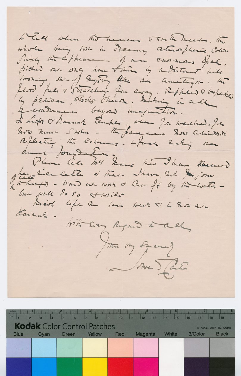 Howard Carter Kingsmill Marrsnak írt levelének 2. oldala, 1908. október 25. (toll és tinta papíron) alkotó: Howard Carter