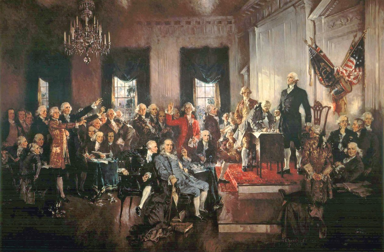 Az Egyesült Államok alkotmányának aláírása 1787-ben alkotó: Howard Chandler Christy