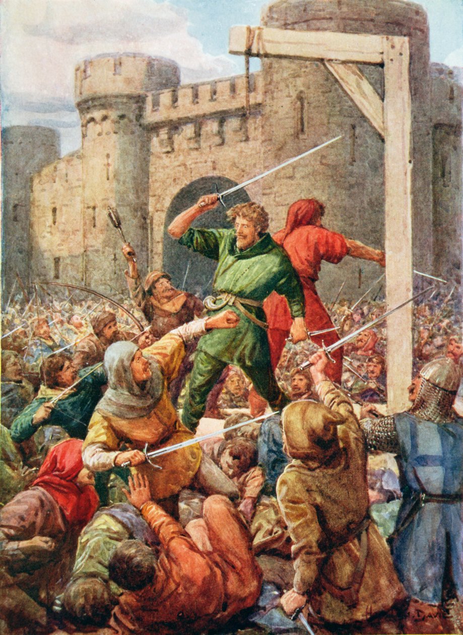 Hátul egymás mellett állt a rettenthetetlen két, illusztrációja a „Robin Hood és élete a vidám zölderdőben” című könyvből, Rose Yeatman Woolf mesélte, Raphael Tuck kiadó. alkotó: Howard Davie