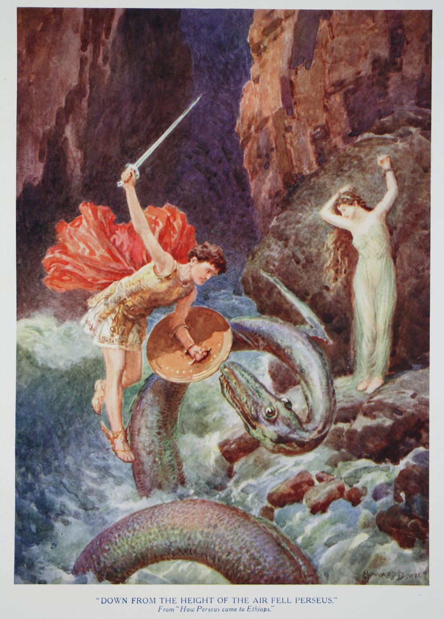 „Perseus zuhant le a levegő magasságából” (színes litho) alkotó: Howard Davie