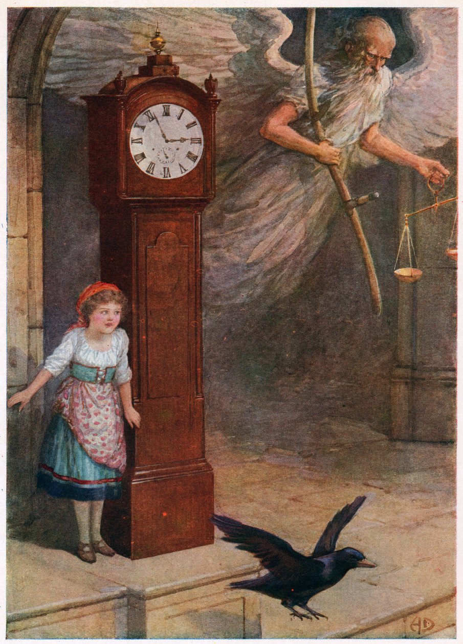 "Elszállt az apa idő.", az Olasz mesékből, Lilia E. Romano, kiadó: Raphael Tuck & Sons (színes litho) alkotó: Howard Davie