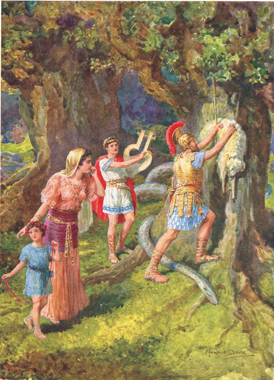 „Jason letépte a gyapjút a fa törzséről”, illusztráció a „Hogyan hajóztak az argonauták Colchisba” című művéhez, Charles Kingsley (1819-75) A görög tündérmesék hőseiből (színes litó) alkotó: Howard Davie