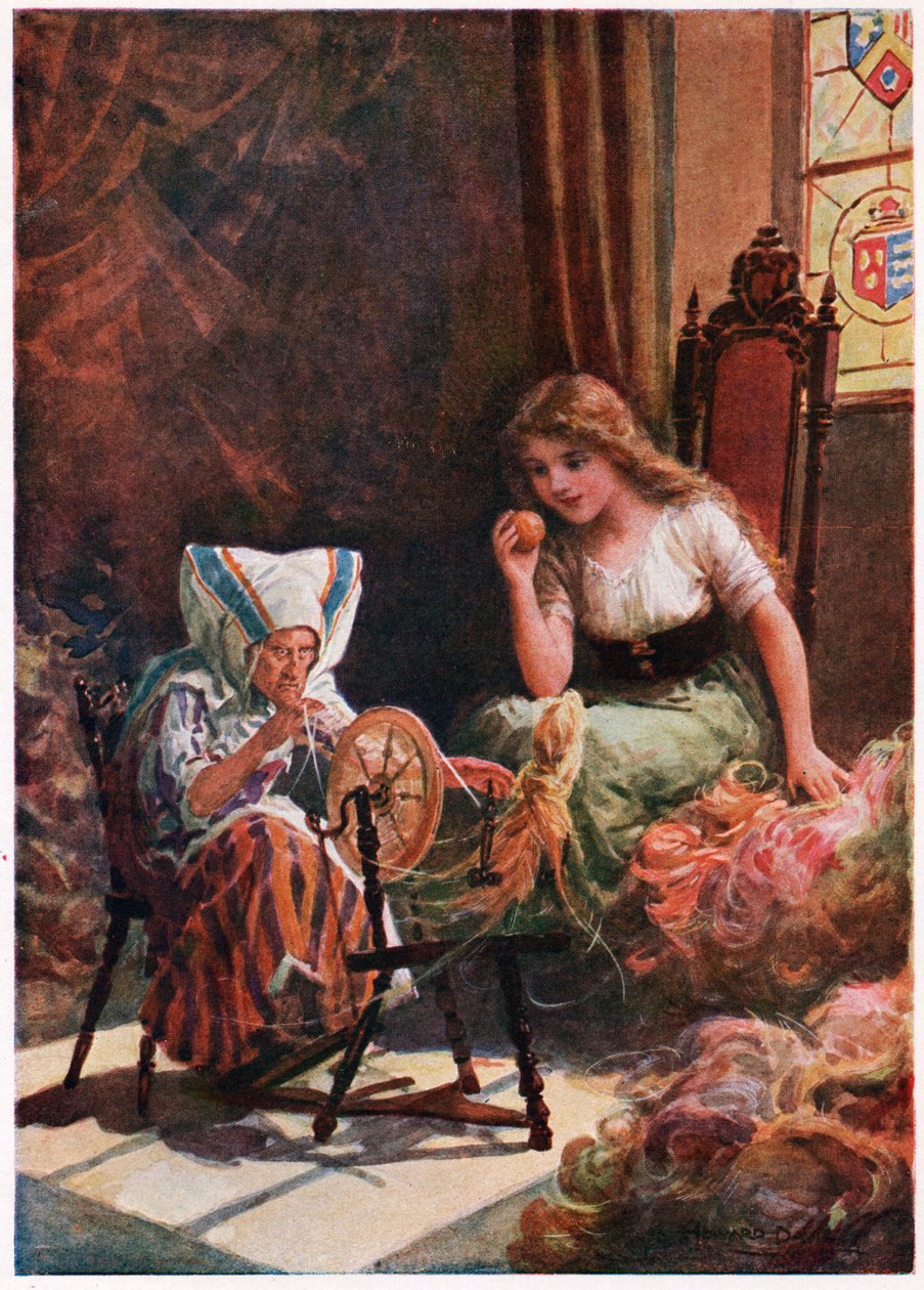 „Több ezer gombolyag a legpuhább selyemből”, Lilia E. Romano olasz mesékből, kiadó: Raphael Tuck & Sons (színes litó) alkotó: Howard Davie