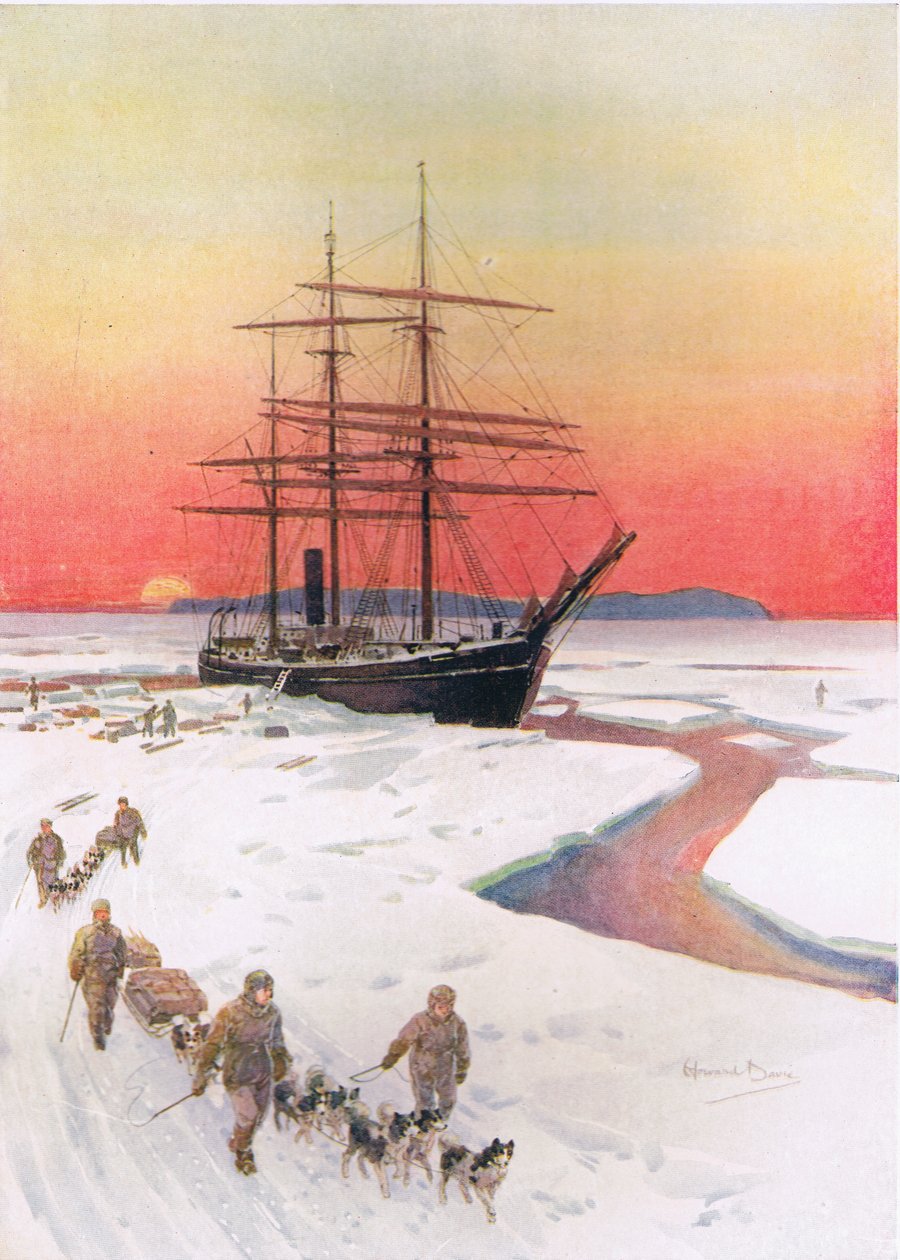 „A Terra Nova kirakása McMurdo Soundban”, illusztráció a „Brave Deeds by Brave Men” című művéből, C. Sheridan Jones, pub. 1922 (litó) alkotó: Howard Davie