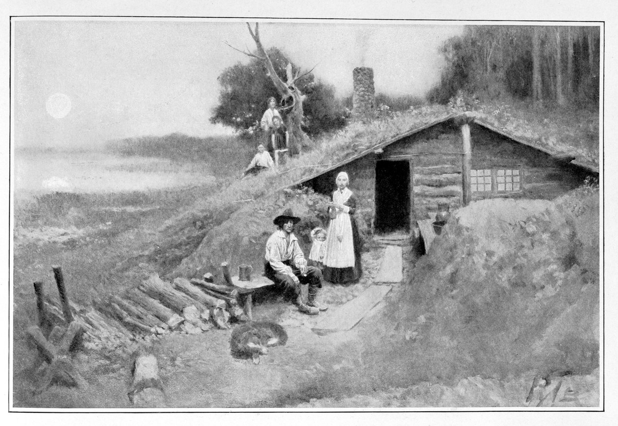 Egy pennsylvaniai barlanglakás, illusztráció Woodrow Wilson "Colonies and Nation" című könyvéből, megjelent a Harper